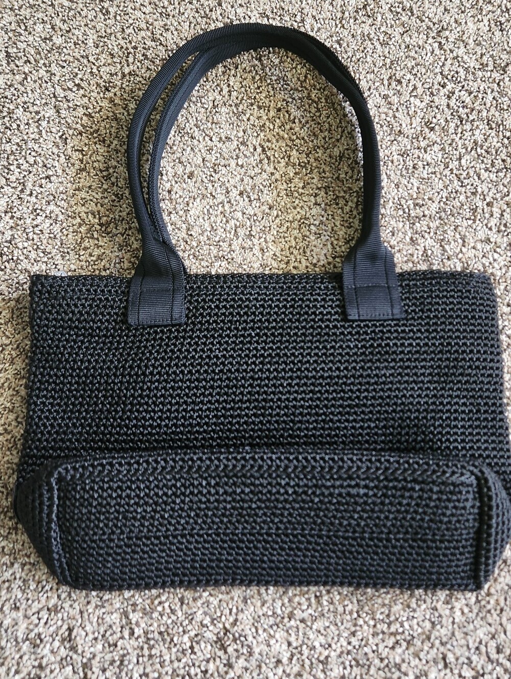 The Sak Elliott Lucca Black Crochet Tote Bag Shoulder Purse Medium Zip Top - Picture 2 of 4